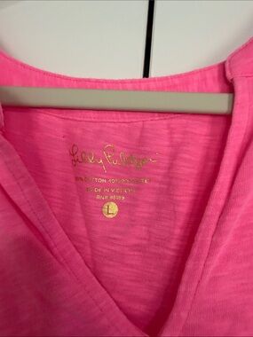 Lilly Pulitzer Bright Pink V-Neck Tee with Gold Logo
